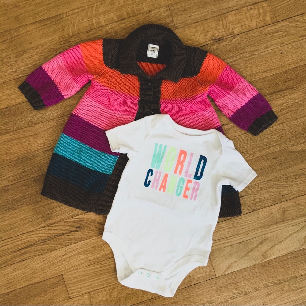 5/$25 Rainbow Sweater & Onesie Set Size 6-12 Month